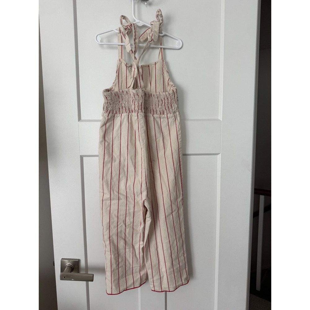 Fin & Vince Kids Red Striped Organic Cotton Smocked Wide Leg Jumpsuit Size 8/9 - Picture 4 of 7